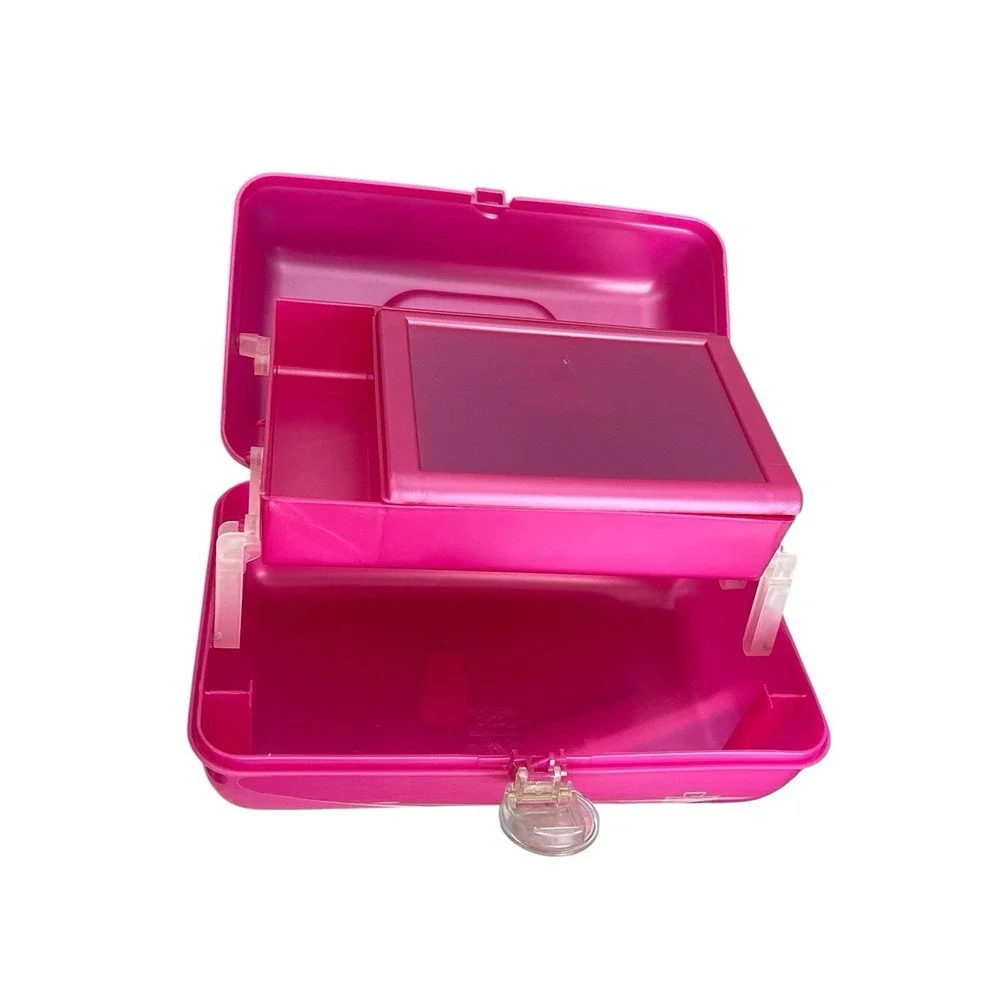 Caboodles Mirror Pink Satin Jelly Hair Makeup Case Cosmetic Pageant USA #2622